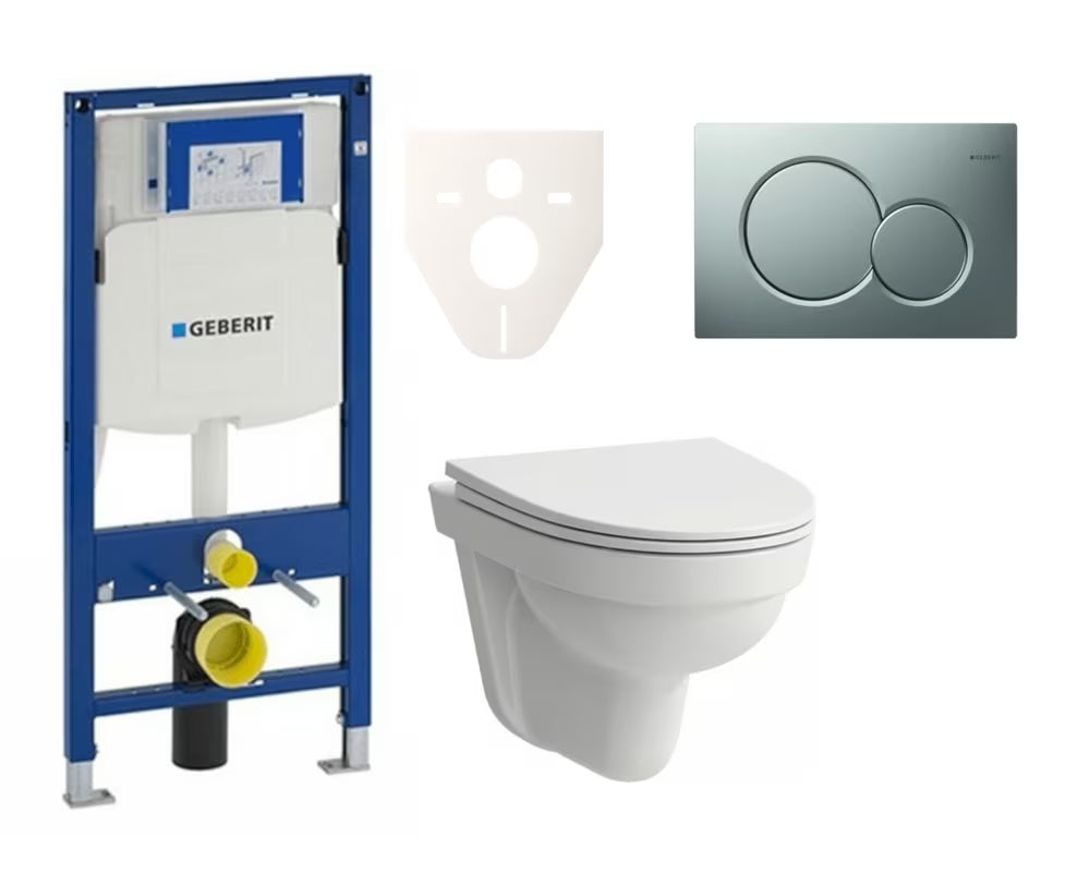 Závěsný WC set Laufen Pro Nordic s modulem Geberit Duofix a ovládacím tlačítkem v provedení chrom matný.
