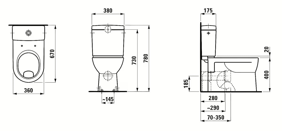 Laufen Pro WC kombi v bílém provedení bez nádržky a bez sedátka