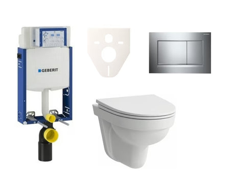 Závěsný WC set Laufen Pro Nordic k zazdění s nádržkou Geberit Kombifix a ovládacím tlačítkem chrom lesklý.