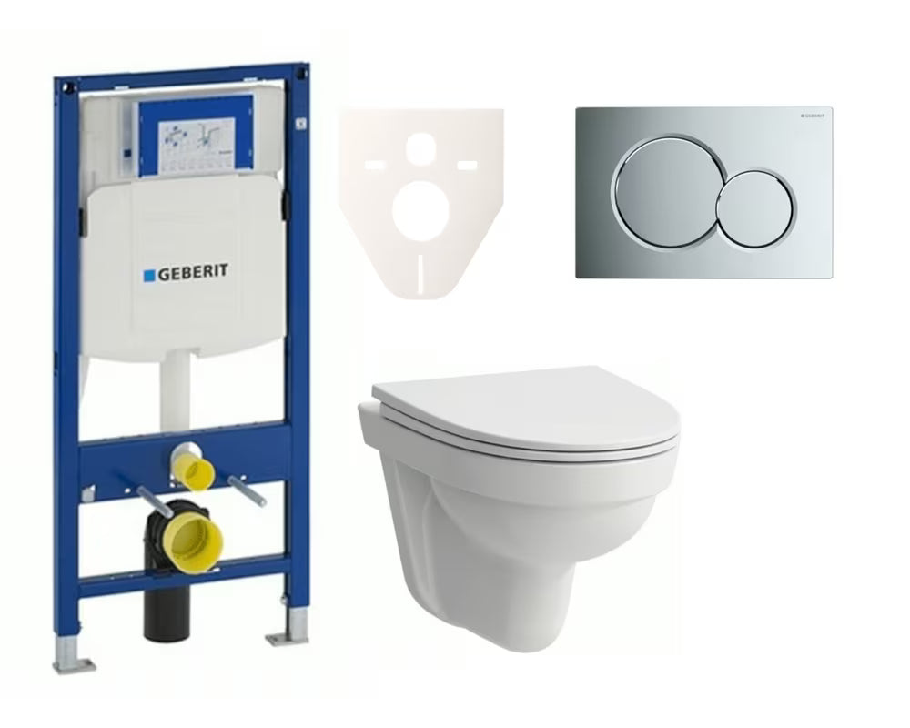 Závěsný WC set Laufen Pro Nordic s modulem Geberit Duofix, sedátkem SoftClose a chromovým tlačítkem