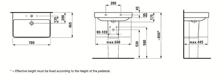 Bílé závěsné keramické umyvadlo Laufen Pro S 70x46,5 cm s otvorem pro baterii uprostřed