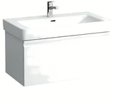 Nábytkové umyvadlo Laufen Pro S 85x46 cm z lesklé bílé keramiky s otvorem pro baterii uprostřed.