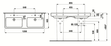 Bílé keramické dvojumyvadlo Laufen Pro S 120 x 46 cm se dvěma otvory pro baterii