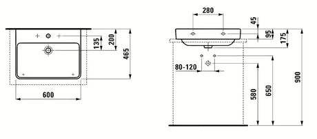 Bílé keramické závěsné umyvadlo Laufen Pro S 60x46,5 cm s otvorem pro baterii uprostřed