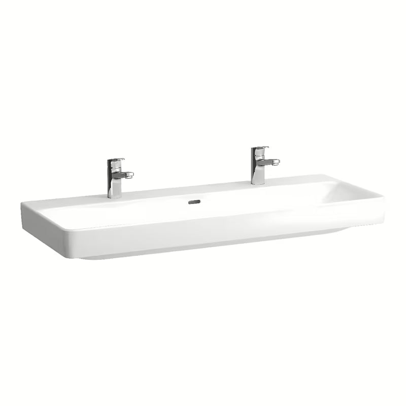 Bílé závěsné keramické umyvadlo Laufen Pro S 120x46 cm se dvěma otvory pro baterii