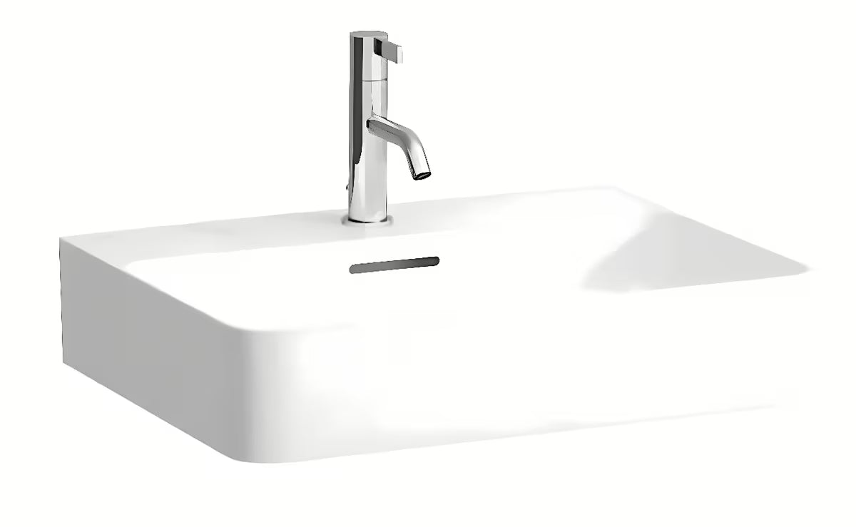 Bílé závěsné umyvadlo Laufen Val 55x42 cm z materiálu SaphirKeramik se středovým otvorem pro baterii