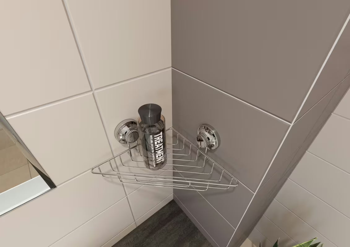 Multi Ecoloc rohová polička s přísavkou v provedení chrome pro instalaci bez vrtání