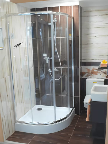 Bílá čtvrtkruhová akrylátová sprchová vanička Multi Multi Abs 90x90 cm s protiskluzovými drážkami