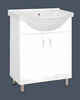 Bílá koupelnová skříňka Multi Pro s keramickým umyvadlem o šířce 66 cm a nerezovými nožičkami