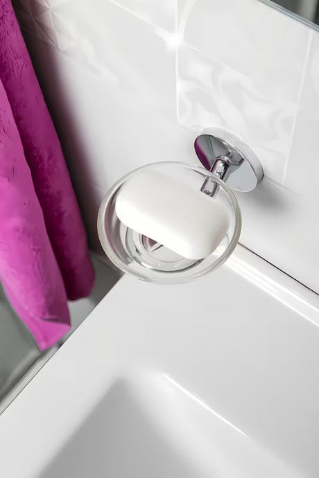 Elegantní mýdlenka Multi Simple v provedení chrome z mosazi, zinku a skla.