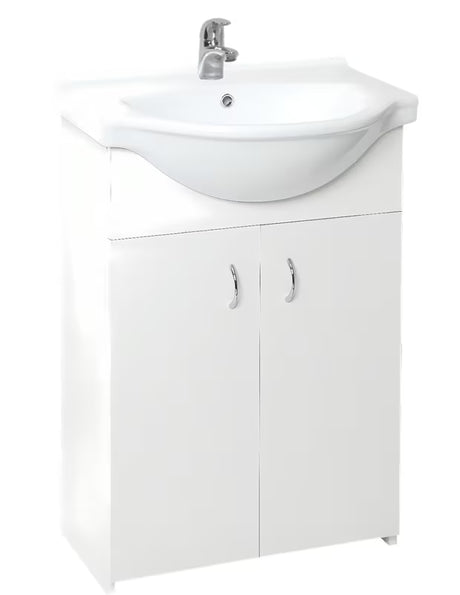 Bílá skříňka s keramickým umyvadlem Multi Simple v matném laminu