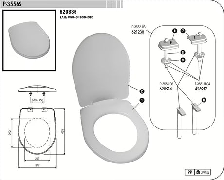 Bílé univerzální WC sedátko Multi z termoplastu s plastovými panty se skrytým uchycením