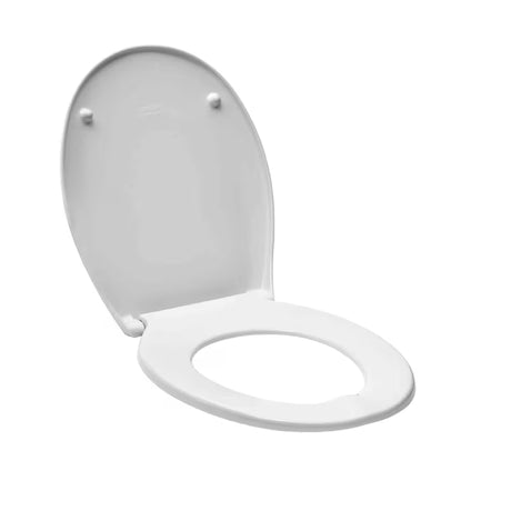 Bílé WC sedátko Multi Unisetplus z duroplastu s antibakteriální úpravou a plastovými panty se skrytým uchycením.