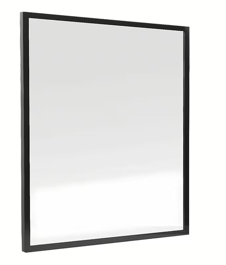 Koupelnové zrcadlo Naturel s černým hliníkovým rámem o rozměru 80 x 80 cm.