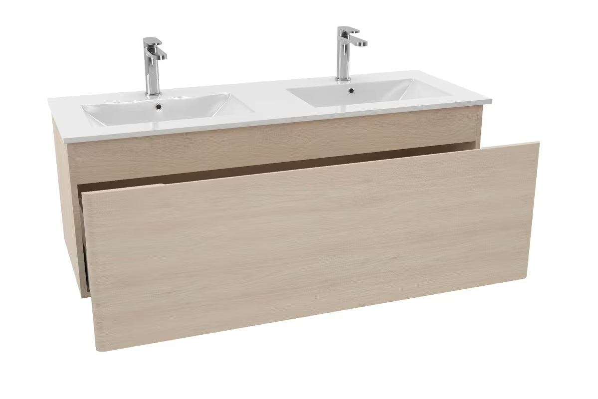Skříňka Naturel Ancona s keramickým dvojumyvadlem 120x46 cm v dekoru akácie