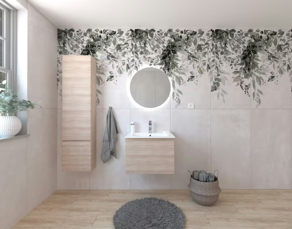 Koupelnová sestava Naturel Ancona v dekoru akácie se skříňkou, keramickým umyvadlem a LED zrcadlem