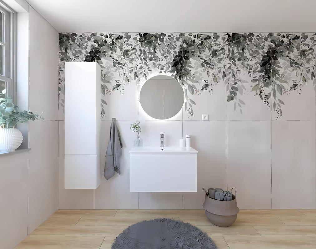 Koupelnová sestava Naturel Ancona v bílé lesklé se skříňkou, keramickým umyvadlem a LED zrcadlem