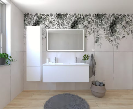 Závěsná koupelnová sestava Naturel Ancona v bílém dekoru s dvojumyvadlem a LED zrcadlem