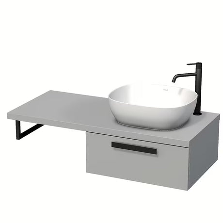 Naturel Art Deco skříňka pod umyvadlo s deskou v šedé matné barvě s technologií Touch a jednou zásuvkou.
