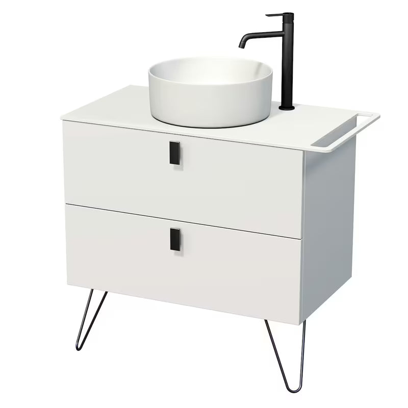 Bílá matná skříňka pod umyvadlo Naturel Art Deco se dvěma zásuvkami a deskou s otvorem pro ručník