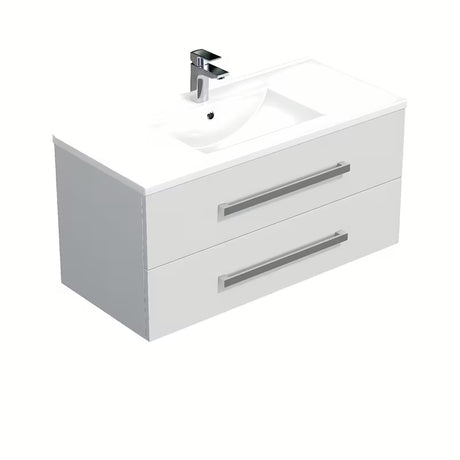 Závěsná koupelnová skříňka s keramickým umyvadlem SAT Cube Way v bílém lesku