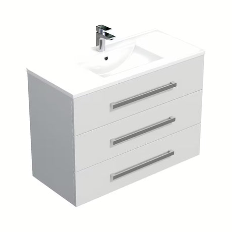 Závěsná koupelnová skříňka Naturel Cube Way s keramickým umyvadlem v bílém lesku 100x46x76,5 cm