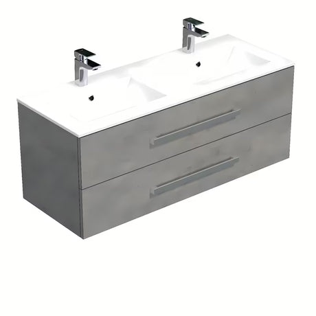 Závěsná koupelnová skříňka SAT Cube Way s keramickým umyvadlem v dekoru imitace betonu 120x53x46 cm.