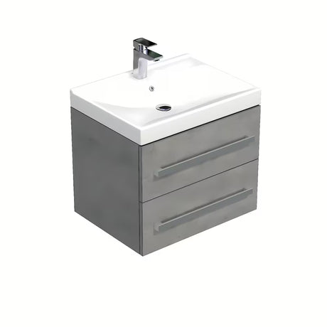 Závěsná koupelnová skříňka SAT Cube Way s keramickým umyvadlem v dekoru imitace betonu 60x53x46 cm.