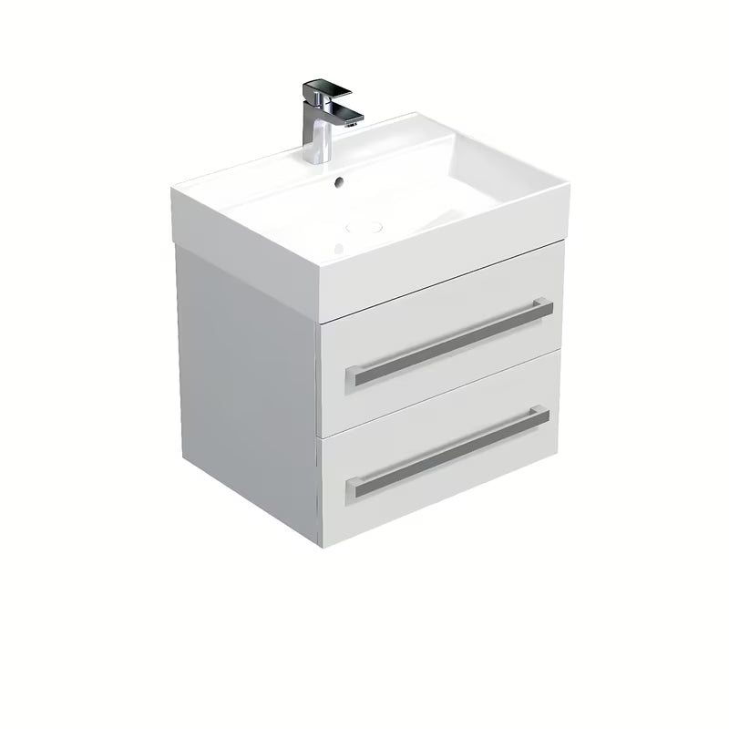 Závěsná koupelnová skříňka SAT Cube Way s keramickým umyvadlem v bílém lesku