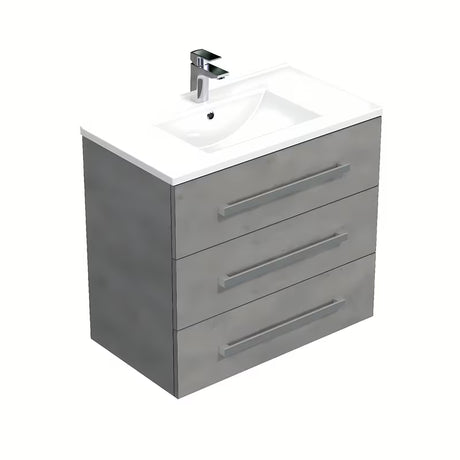 Závěsná koupelnová skříňka s keramickým umyvadlem Naturel Cube Way v dekoru beton, 80 cm