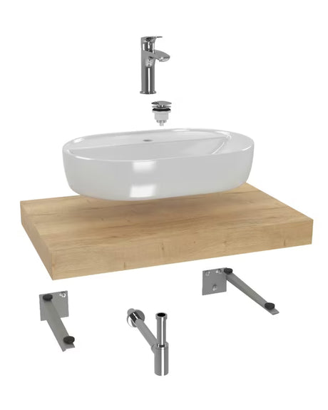 Koupelnová sestava Naturel Dolce 80x50 cm v dekoru dub halifax s umyvadlem na desku a baterií