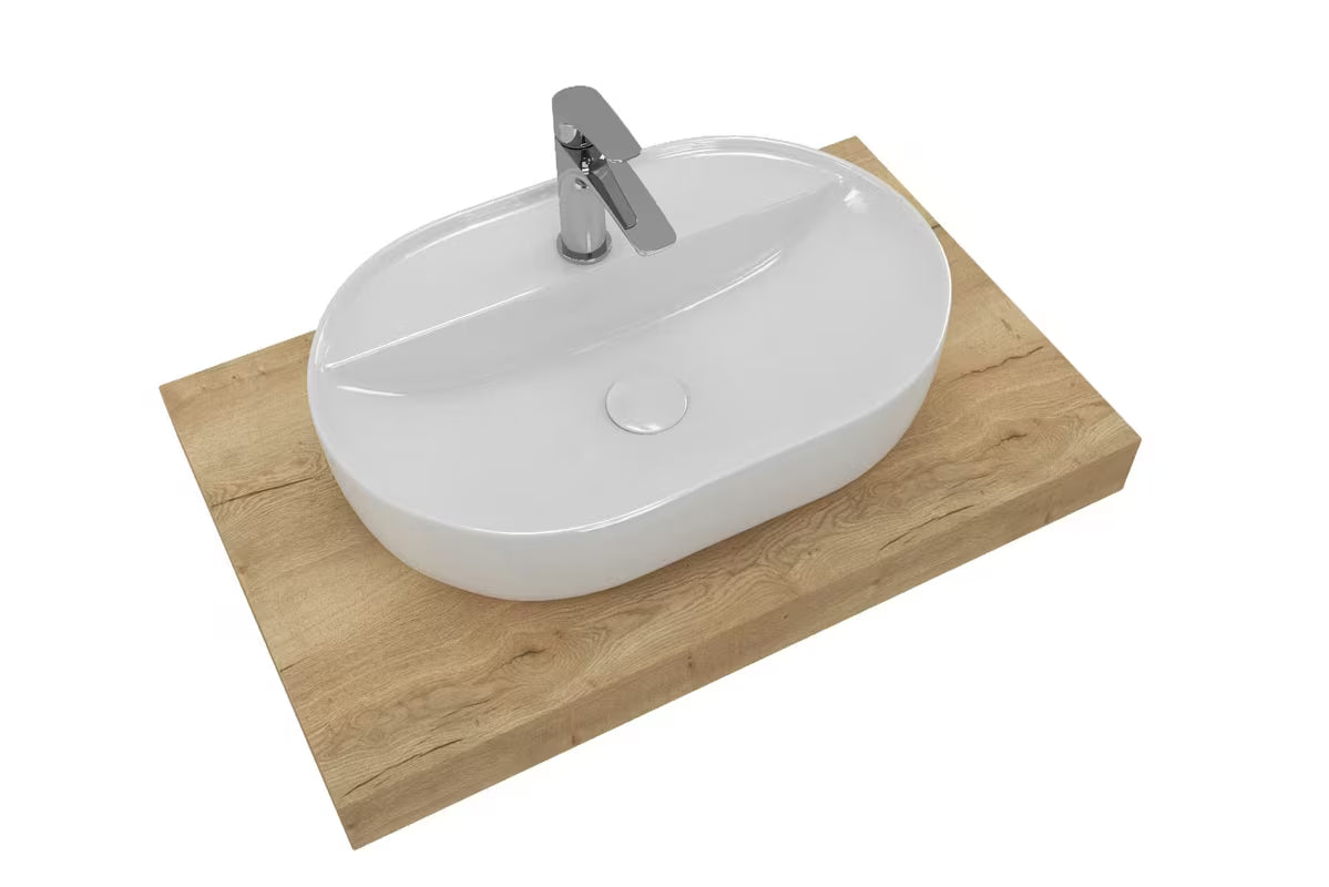 Koupelnová sestava Naturel Dolce 80x50 cm v dekoru dub halifax s umyvadlem na desku a baterií