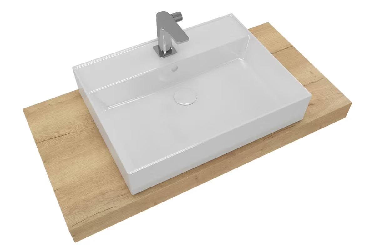 Koupelnová sestava Naturel Dolce 100x50 cm v dekoru dub halifax s umyvadlem na desku a stojánkovou baterií