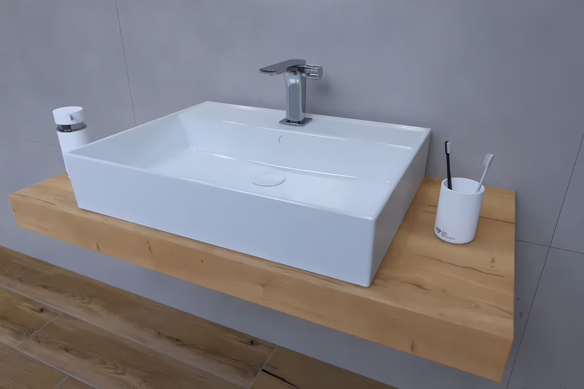 Koupelnová sestava Naturel Dolce 100x50 cm v dekoru dub halifax s umyvadlem na desku a stojánkovou baterií