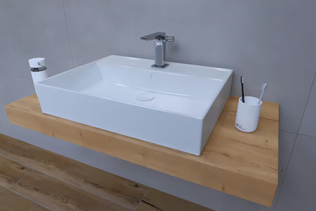 Koupelnová sestava Naturel Dolce 100x50 cm v dekoru dub halifax s umyvadlem na desku a stojánkovou baterií