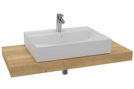 Koupelnová sestava Naturel Dolce 100x50 cm v dekoru dub halifax s umyvadlem na desku a chromovou baterií.