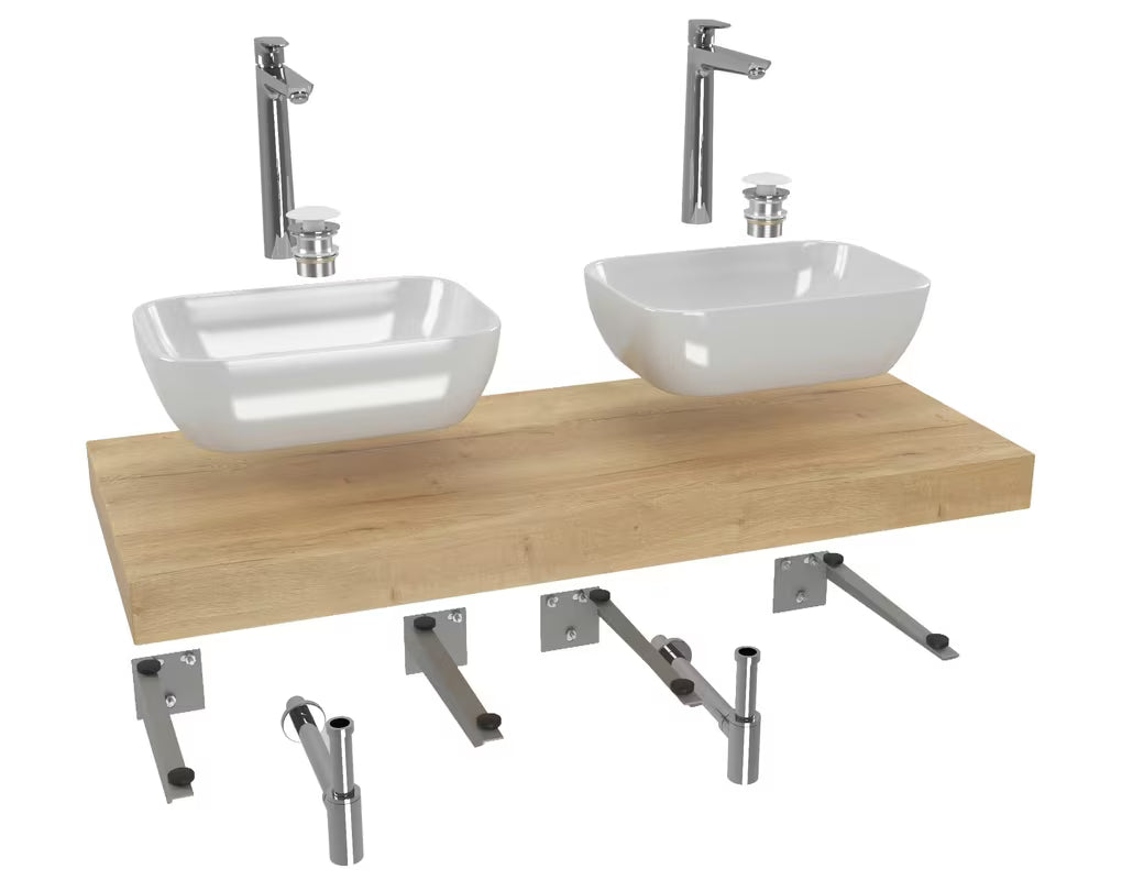 Koupelnová sestava Naturel Dolce 120x50 cm v dekoru dub halifax s umyvadly na desku a vysokými bateriemi