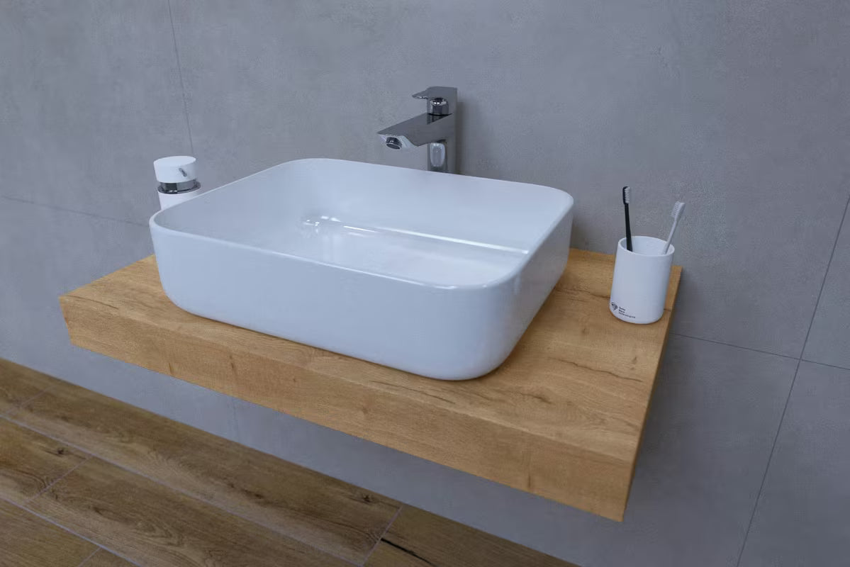 Koupelnová sestava Naturel Dolce s umyvadlem na desku a deskou v dekoru dub halifax 80x50 cm.