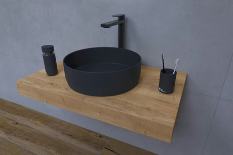 Koupelnová sestava Naturel Dolce 80x50 cm v dekoru dub halifax s umyvadlem na desku a černými matnými doplňky