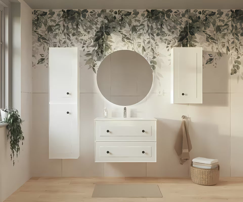 Bílá koupelnová skříňka Naturel Forli s keramickým umyvadlem v moderním jednoduchém designu