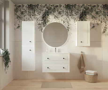 Bílá koupelnová skříňka Naturel Forli s keramickým umyvadlem v moderním jednoduchém designu