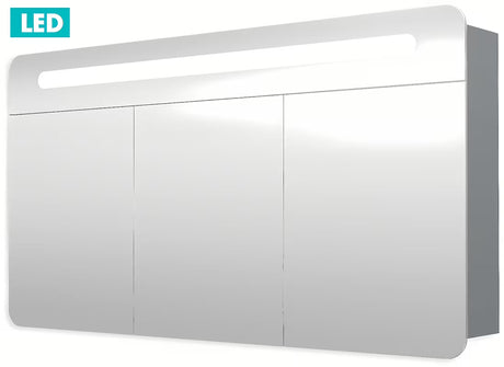 Zrcadlová skříňka Naturel 120x65 cm v šedostříbrné barvě s LED osvětlením a třemi zrcadlovými dvířky.