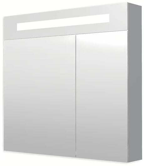Šedostříbrná zrcadlová skříňka Naturel 80x75 cm se dvěma zrcadlovými dvířky a LED osvětlením.