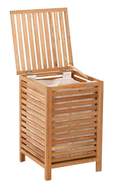 Stojící koš na prádlo Naturel Home v dekoru ořech s matným povrchem a vyjímatelnou textilní vložkou.