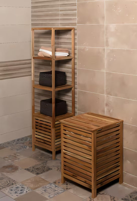 Stojící koš na prádlo Naturel Home v dekoru ořech s matným povrchem a vyjímatelnou textilní vložkou.