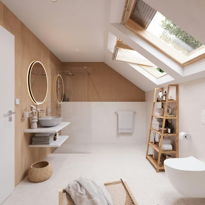 Stojící regál Naturel Home v dekoru ořech s matným olejovaným povrchem z masivního dřeva.