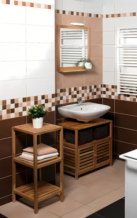 Stojící regál Naturel Home v dekoru ořech z masivního dřeva s matným povrchem