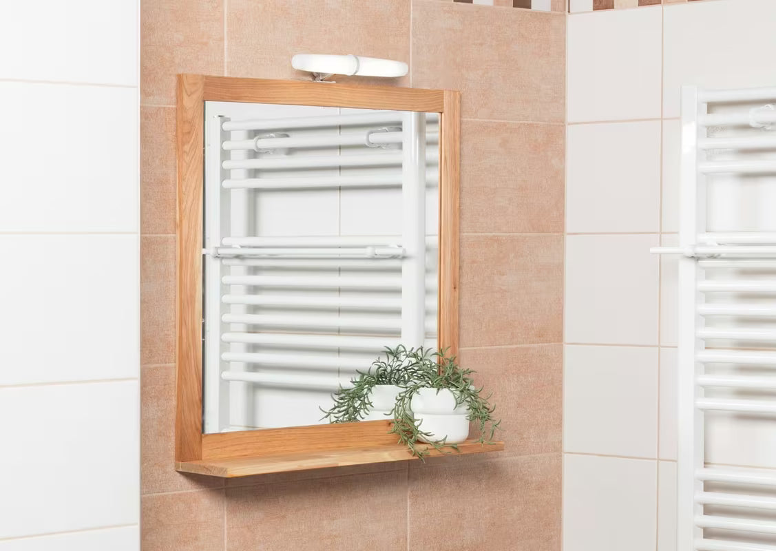 Zrcadlo Naturel Home s poličkou 60x61,5 cm v dekoru ořech, orientace na výšku.