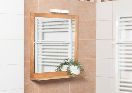 Zrcadlo Naturel Home s poličkou 60x61,5 cm v dekoru ořech, orientace na výšku.