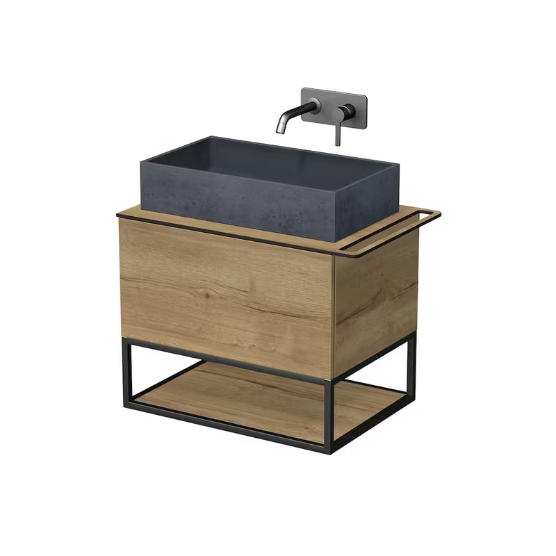Koupelnová sestava Naturel Oxo 70 x 50 cm v dekoru dub halifax s univerzální krycí deskou a zásuvkou.